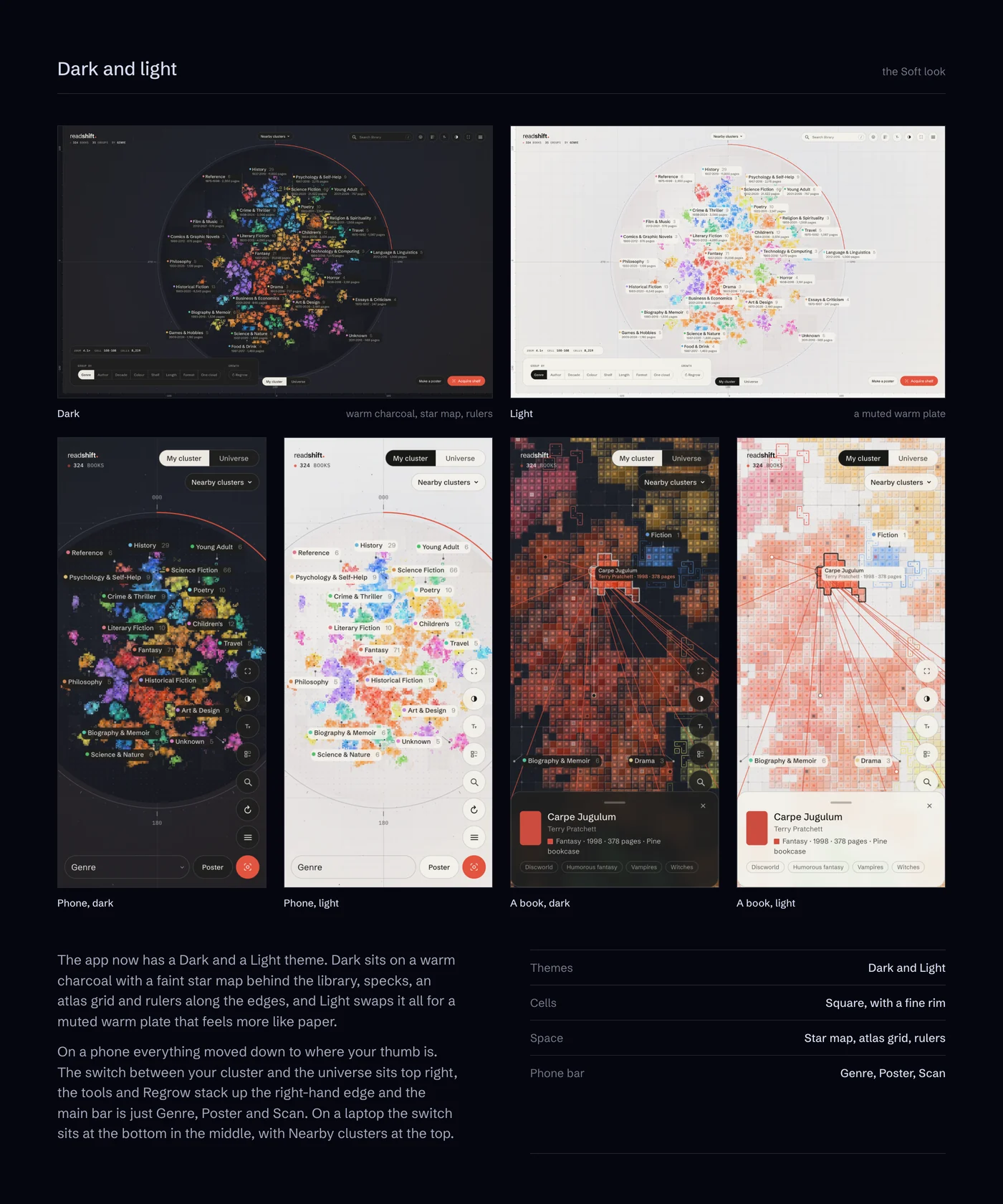 Dark and Light themes on a laptop and a phone.